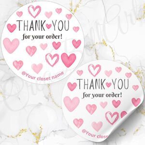 60 Personalized Hearts Thank You Stickers 2 inch Glossy